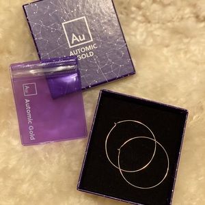 Automic Gold Earrings Solid 14k Yellow Gold Large 2 inch Hoops Rare EUC Like New